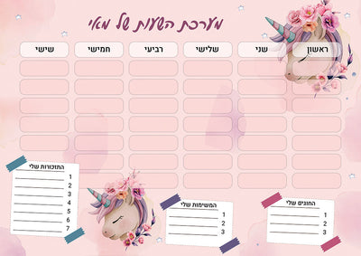סט מוצרים עם שם הילד/ה בעיצוב חד קרן